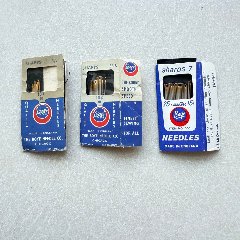 Lot of 3 Vintage Boye Needle‎ Co Sharps Hand Sewing Needles - Made in England